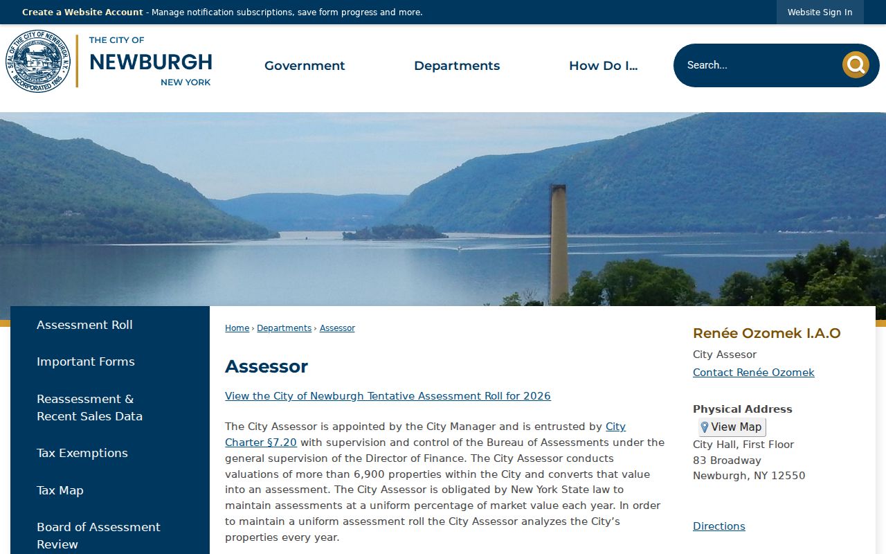 Newburgh residents directory City Assessor page with property-search link