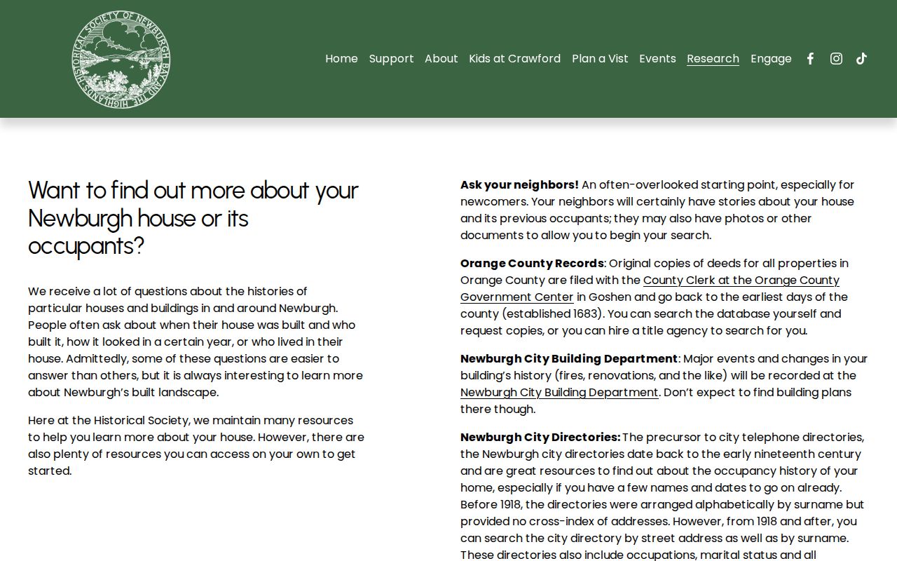 Newburgh previous residents house-history research guidance from the Historical Society